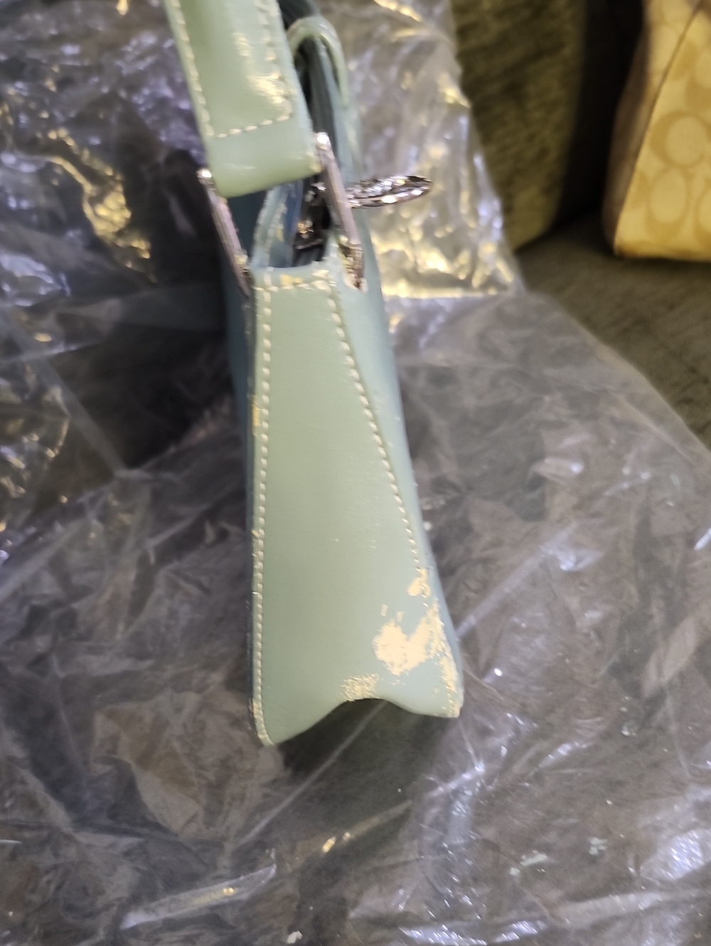 Longchamp RREHAB Light Blue Leather Shoulder Bag Peeling Throughout Exterior - Picture 6 of 13